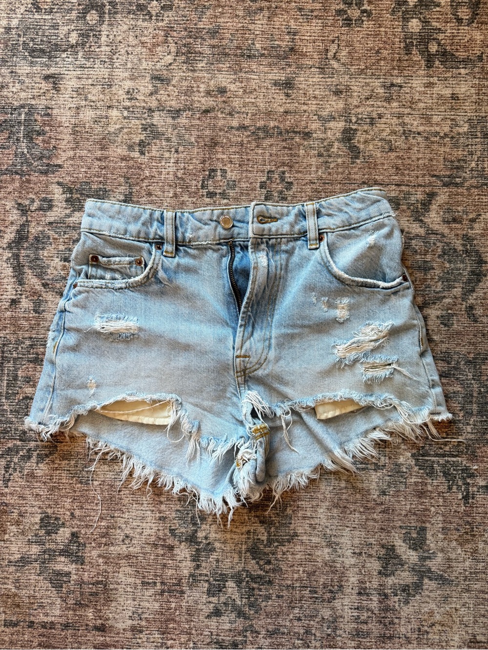 Zara Light Blue Distressed Denim Shorts